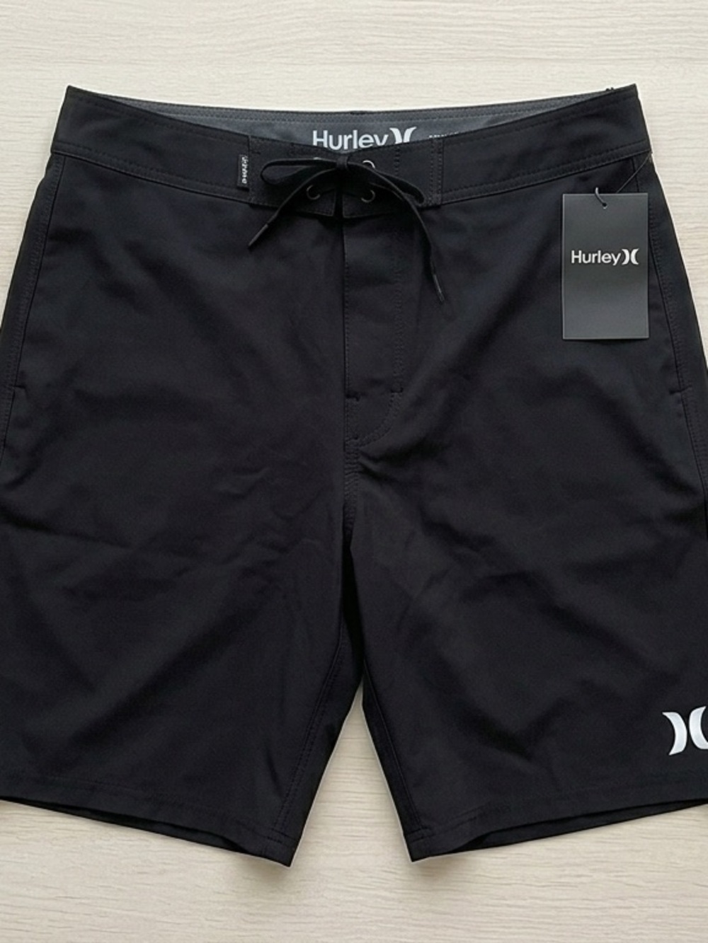 Hurley Black Men’s Flat Front Boardshorts with Drawstring